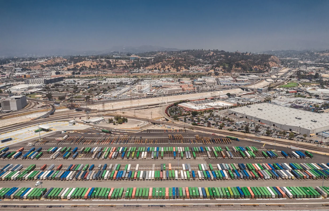 Illustrative Los Angeles container yard representing Americas freight routing